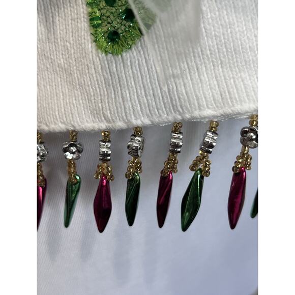 Vintage Shane Lee Christmas Tree Lights Fringe Hem Cardigan Sweater Womens XXL - Picture 4 of 11